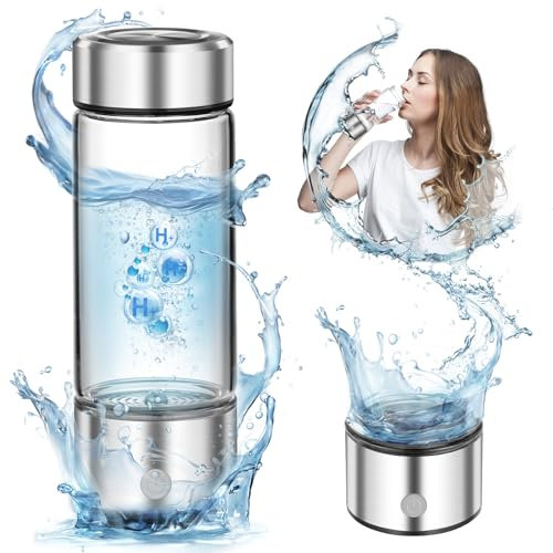 PQETBV Botella de Agua de Hidrógeno, Generador de Agua Hidrogenada de 420 ml, Generador Portátil de Agua de Hidrógeno Rica para Deporte, Hogar, Oficina, Viajes y Bebida Diaria (Plateado)