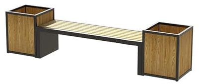 Banc avec jardinière, Banc en bois anticorrosion de jardin extérieur avec 2 bacs à fleurs carrés, salon de centre commercial dans un espace public et boîte de plantation combinée, L220*D50*H60cm Banc