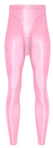 inlzdz Herren Glänzend Dehnbare Strumpfhosen Hüllen Leggings Yoga Bodybuilding Ballett Tanz Kompressionshosen Rosa L
