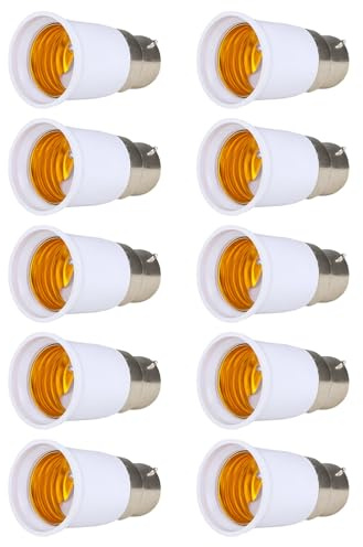 ZKFSIE 10 Pcs B22 to E27 Adapter - Bayonet to Screw Bulb Converter - Light Bulb Adapter for LED/CFL/Halogen Bulbs - Ceiling Fan & Lamp Socket Converter - Indoor Use Only