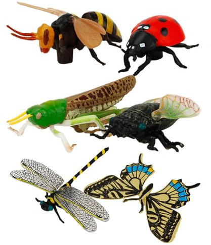 NIDONE Bug Toys 6 stycken blandade realistiska plastinsekter inkluderar fjäril, trollslända, nyckelpiga och andra pedagogiska leksaker för barn