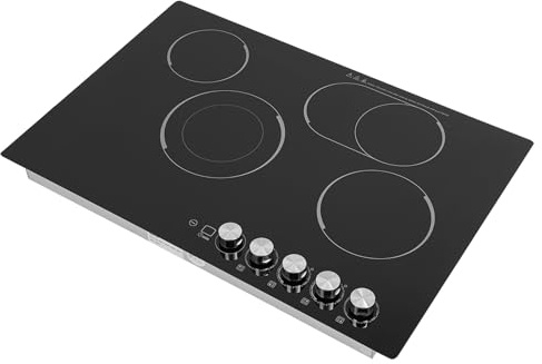 4-Burner Electric Cooktop, 30 x 20 Electric Ceramic Cooktop with Knob Control, 110V 1200W Built-in Stove Top with 0-90mins Timer, for Home, Commercial Kitchen, for Hotel, Restaurant