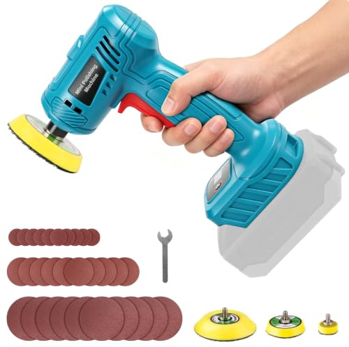 Mini poleringsmaskin med tryckluft kompatibel med Makita 18 V excenterslipmaskin, slipmaskin, 25 mm, 50 mm, 75 mm, slipskivor, liten (utan batteri och laddare)