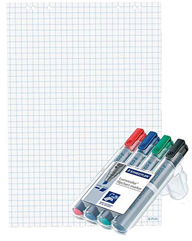 Herlitz Flipchartblock, 68x99cm (kariert/gelocht), 5 Bl?cke (20 Blatt je Block) (Flipchartbl?cke + 4er Marker Set Keil)