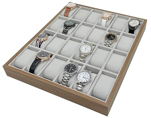 mixed24 Holz Vorlagebrett für 24 Uhren Uhrenkoffer Uhrentablett Uhrenpräsentation Uhrenaufbewahrung Uhrenbox Uhrendisplay Vorzeigetablett Vorlagetablett