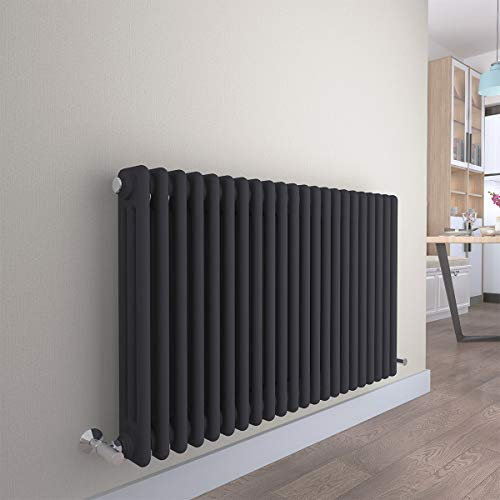 Warmehaus - Traditional Cast Iron Style Anthracite 3 Column Horizontal Radiator 600x1010mm - Modern Central Heating Space Saving Radiators - Perfect for Bathrooms, Kitchen, Hallway, Living Room