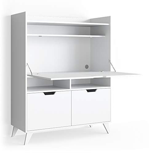 Vicco Sekretär Schreibtisch Berdi, Arbeitstisch mit Schrank, Weiß, 110 x 45 cm