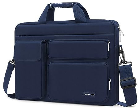 MOSISO Sacoche Ordinateur Portable 13,3 Pouces,Compatible avec MacBook Air/Pro 13/Pro 14, HP Dell ASUS,13-13,3 Notebook avec 2 Surélevé&1 Rabat&1 Poche Horizontale&Poignée&Ceinture,Marin Bleu