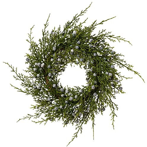 creativ home Künstlicher Wacholderkranz mit Beeren, Türkranz, Türschmuck, Grüner Kranz, Wacholder, Beerenkranz, 22 - 28 cm