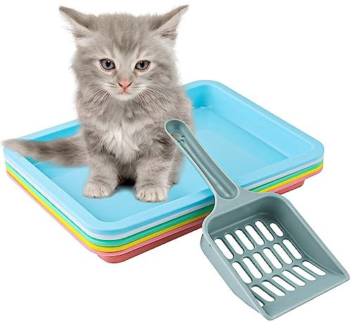 5 Stück Katzentoilette, Katze Reise Flache Katzentoilette Kunststoff-Katzentoilette Tragbare Katzenkotschale Kätzchenboxen für Hauskatzen (5 Farben)