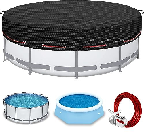 Lametta Poolabdeckung für 458 cm Stock Tank Pool,600D Reißfest Oxford Poolabdeckung| Sommer & Winter Poolabdeckung Mit Kordelzug Und BodennäGeln, Schwarz (458 * 20cm)