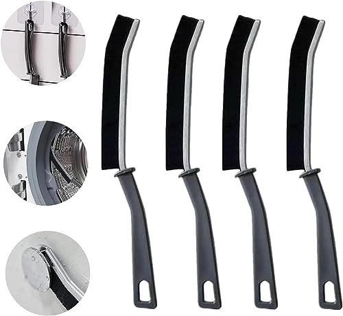 JWCE. Hard-Bristled Crevice Cleaning Brush, Grout Cleaner, Black Nylon Bristles, Plastic Handle, 4 Pack