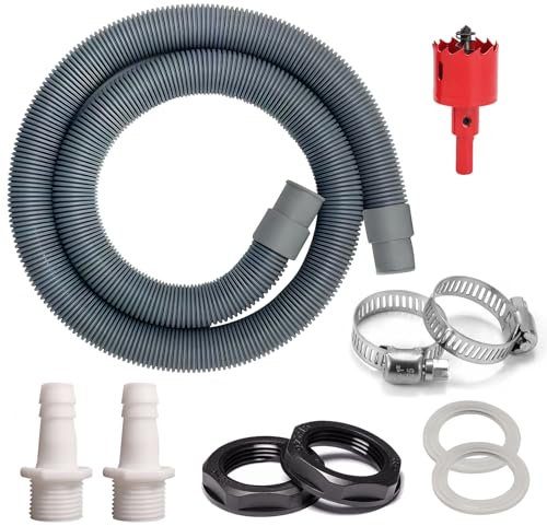 Regentonnen Verbindungsset, Regentonnen Verbinder Set für Regenwasser Tonnen, 2 Regentonnendurchführung 20mm mit Schlauchtülle, 1m Verbindungsschlauch, 2 Schlauchschellen, 1 Lochöffner