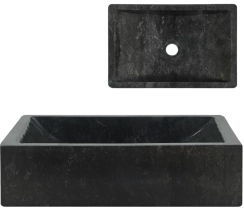 FOZICV Waschbecken Schwarz 45x30x12 cm Marmor Washbasin Lavabo Badmöbel Modern Aufsatzbecken Aufsatzwaschtisch Waschbecken Eckig Bathroom Sink Badwaschbecken