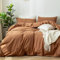 Tospass Baumwolle Bettwäsche 135x200cm 4tlg Karamell Unifarben Baumwolle Renforce Bettwaren-Sets Leinenoptik Uni Elegant Deckenbezug 2 Bettbezug mit Reißverschluss und 2 Kissenbezug 80x80cm