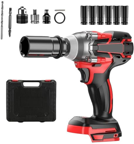 Llave de impacto inalámbrica para cambio de neumáticos, 900 Nm, 1/2 pulgadas, llave de impacto sin escobillas, con 6 llaves de vaso para cambio de neumáticos de coche (sin baterías)