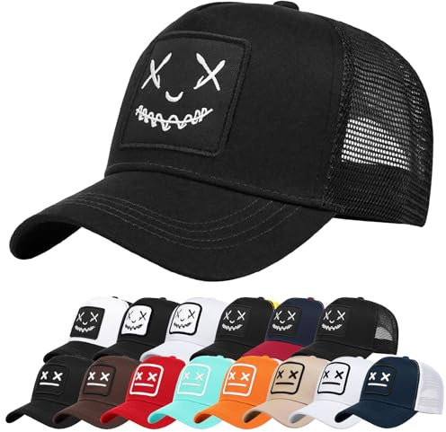 Enwokran Casquette de Baseball Unisexe Imprimés Brodé Ajustable Respirante Casquette Mesh de Baseball Snapback avec Visière Athlétique Coupe Décontractée et Confortable Chapeaux (A_Noir)