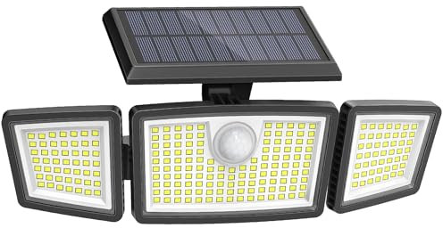 Solar Lights Outdoor, Upgraded 225 LED Solar Motion Sensor Security Light with 360° Wide Lighting Angle, Easy to Install, IP65 Waterproof Durable Solar Powered Flood Lights for Outside, 6500K, 1 Pack