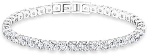 KRKC Damen Armband, 4mm Edelstahl Tennis Armband 5A Zirkonia, Nickel-frei Rostfrei Armkette Schmuck Geschenk für Frauen Geburtstag Muttertag Länge 16,5cm