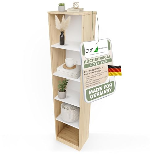 CDF Bücherregal Regal Standregal Büroregal für Ordner - Büro Wohnzimmer Homeoffice Bücherschrank zur Aufbewahrung Dokumenten Dekoration Robuste Konstruktion - Eiche Artisan/Weiß 40cm