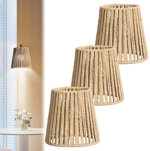Paralume Boho, 3 pezzi, lampada a sospensione, in carta vintage, per plafoniera, lampada da tavolo, lampada da terra, E27, paralume di ricambio per soggiorno, camera da letto, altezza 14 cm