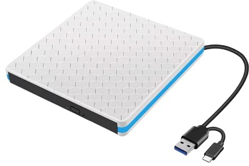 Yjcnelcr Bärbar extern DVD-brännare spelare med USB C och USB 3.0-gränssnitt för 10 8 7 PC bärbar dator bärbar extern DVD-enhet för bärbar dator