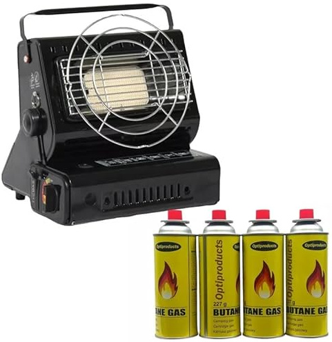 2 In 1 Portable Gas Heater & Stove 1.3kW Butane Gas Heater Compact Lightweight Ceramic Burner Auto Ignition for Outdoor Indoor Home Office Camping Fishing Caravan Picnic and Party (Heater + 4 Cans)
