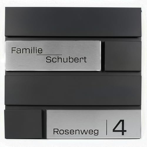 Grafner Premium Briefkasten personalisiert, RAL7016 mit Zeitungsfach und 2 Schlüssel, moderner Postkasten mit Name Straße Hausnummer, anthrazitgrau Wandbriefkasten graviert, mit Montagematerial