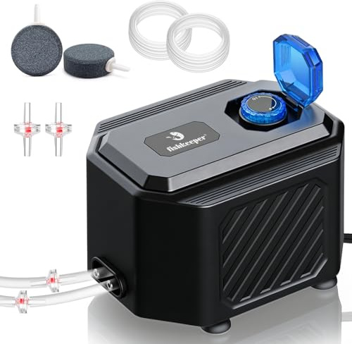 fishkeeper ultra-tyst magnetisk svävteknik akvarium syrepump, justerbar akvarieluftpump inkl. 2 luftutsläpp och luftstenstillbehör, 6 W/10 W luftpumpar för akvarier och dammar upp till 750 l