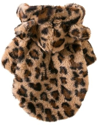 Vinterkläder for hundar Varm fleecehuva Leopardkappa Jacka Fransk bulldoggkläder for små Husdjursdräkter(Brown,L)