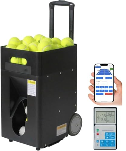 Machine à balles de tennis portable, lanceur de balles automatique intelligent avec télécommande et application, angle de lancement réglable, idéal pour les débutants en solo, 50 balles incluses