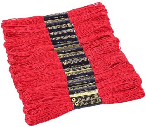 CABODYALS 15 matassa Da 112 m di Filo Da Ricamo Rosso Tinta Unita per Braccialetti Dells'Amicizia, Filo Da Ricamo A 6 capi per Punto Croce, colonneto di Cotone, Fili per Uncinetto per Cucito, Creazion