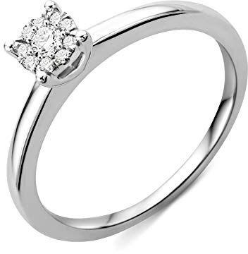 Miore - Anello di fidanzamento da donna in oro bianco 375 a 9kt e diamanti brillanti da 0,10 kt, Oro, diamante,