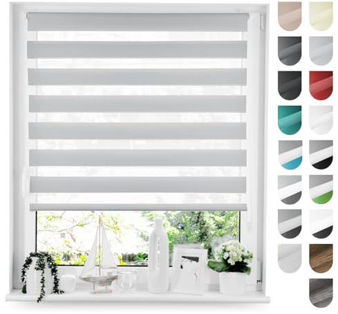 Tom'Shop Tom'Shop® Doppelrollo DuoRollo (Grau 50cm x 150cm) Duo Rollos für Fenster Klemmfix ohne Bohren mit Klämmträger Fensterabdeckung Fensterrollo leichte Montage