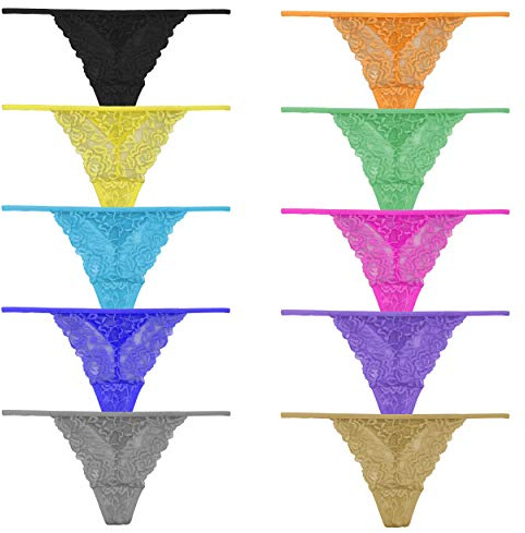 Pmrxi G String Thongs for Women Multicolor Low Waist T-Back Lace G-String Panties 10 Pack Small Size