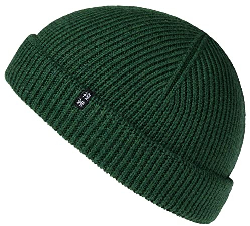 Enter the Complex® Fisherman Beanie, 100% Merino Wolle, Trawler Mütze, Fischermütze, Troyer, Ribbstrick, Damen und Herren, Dunkelgrün