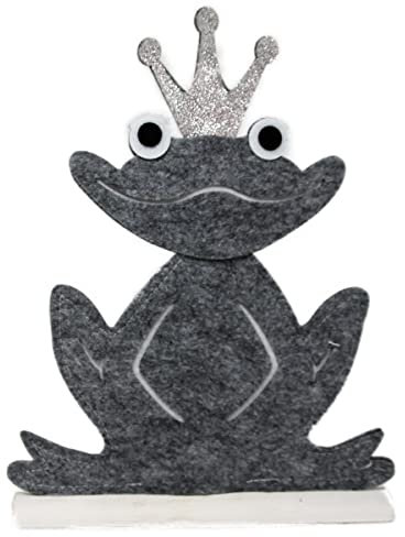 n.v. Frosch aus Filz sitzend auf Holzfuß Dekoartikel mit Krone 26x4x35cm