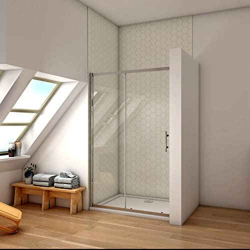 Ducha Casa 140x185cm Mampara de ducha frontal corredera dos hojas(uno correderas y uno fijas), 5mm cristal templado, marco de aluminio cromado