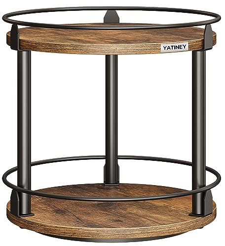 YATINEY Rotating Spice Rack, 2-Tier Storage Rack, Circle Spice Rack, Industrial Turntable Spice Holder, for Kitchen Countertop, Dining Table, Rustic Brown and Black XSR22BR
