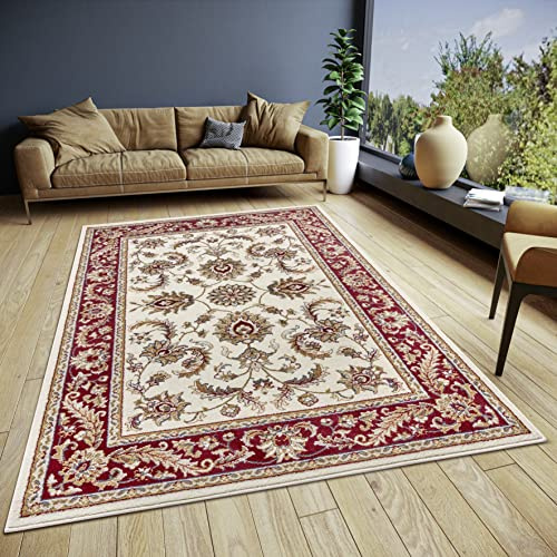 Hanse Home Reni Teppich Orientalisch – Orient Läufer klassisch dicht gewebt mit Ornamenten und Blumenmotiven Weicher Kurzflor für Schlafzimmer, Esszimmer, Wohnzimmer, Flur – Creme Rot, 80x120cm