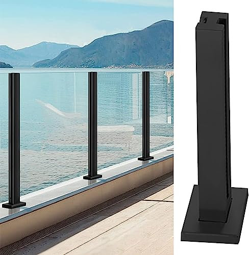 Glas Geländerpfosten Quadratischer Glasklemmen-Glasgeländerpfostensatz, Mattschwarze Glaspaneele, Pfostenstahl-Geländersystem, Balkon, Terrasse, Glasbalustrade, Terrassenzaun ( Color : Black - Mid Pos