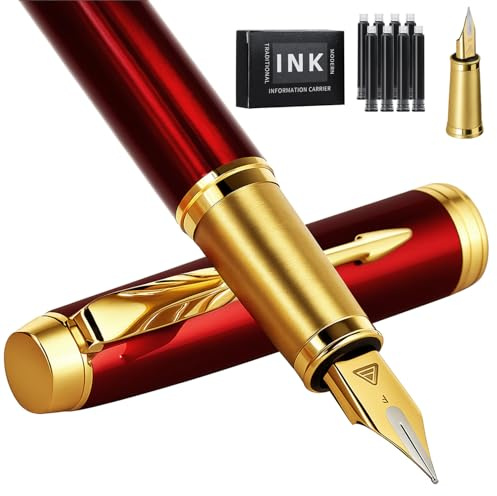 Zalantan Fountain Pen, luxury pens,Fine point smooth writing pens for journaling fancy pens with Gift Case 10 black ink cartridges an ink converte nice pens metal pen writer gifts（Red）