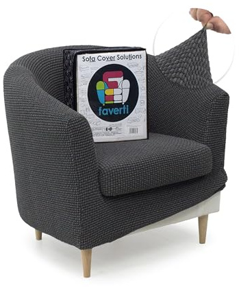 FAVERTI® Funda Super Elástica de Sillón Club con Funda de Asiento, Compatible con los sillones de IKEA TULLSTA y BAKLA | Modelo NOVELE | Gris Oscuro | Tejido Jacquard de Calidad Tacto Algodón