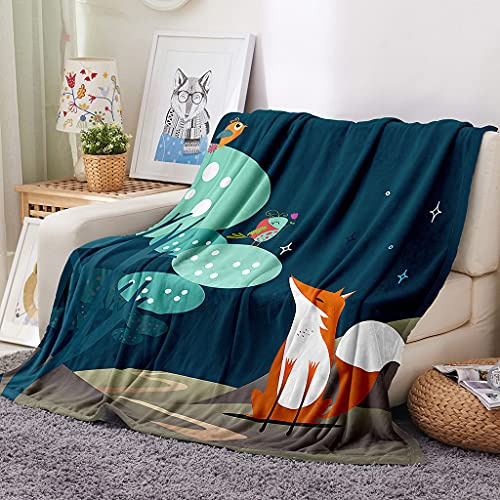EHOMERY Kuscheldecke Aesthetic Activity Decke Baby Kuscheldecke Baumwolle Decke Sofaüberwurf Fuchs Landschaft Klimaanlagen-Decke Dunkelgrün 100x70cm