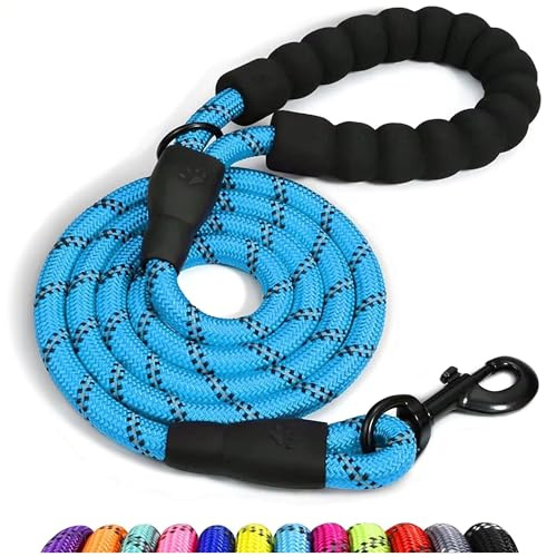 Spanner In The Works® | Light Blue Dog Lead - Reflective Leash, 1.5 Metre Long Cyan Rope Lead, Thick 13mm Anti Pull Leash | Comfort Handle, Strong Dog Leads, 360 Swivel