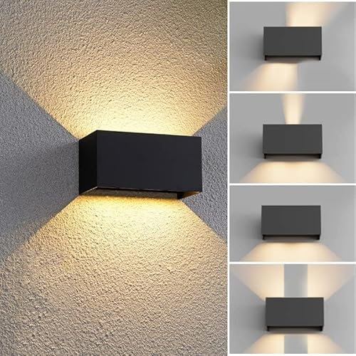YICALE Aplique Pared Exterior LED 12W, Luz Exterior 3000K Blanco Cálido,Lampara Exterior Pared Impermeable IP65 Ángulo de haz Ajustable Aplique de Interior Aluminio Negro para Terraza,Jardín,Balcón