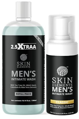 Skin Elements Men's Intimate Wash JUMBO Pack | with Refill | For 180 Days | 14.2 fl. oz | pH Balanced Hygiene Foaming Wash | Controls Bad Odor | Tea Tree Oil | Super Saver Pack |