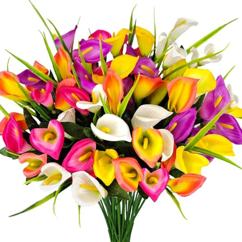 Mutcolor 10 Bundles Outdoor Artificial Flowers Fake Silk Calla Lily Flowers UV Resistant Realistic for Home Outside Garden Porch Patio Potted Planter Window Box Indoor Table Decoration