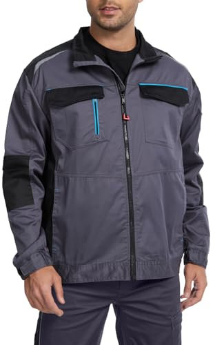WORK IDEA Herren Arbeitsjacke mit kontrastreichen Reflexstreifen - Modernes Design mit Reißverschluss und Knöpfen
