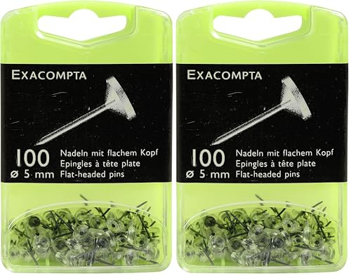 Exacompta - Réf. 14512E - Boîte de 100 épingles de signalisation à tête Plate Unie - Hauteur de la Pointe 8 mm - Diamètre 5 mm - Adaptés pour Les Plans ou Cartes, itinéraires - Couleur Cristal